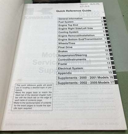 Genuine Kawasaki 99924-1080-61 KLR650 KLR500 Supp. Service Manual 2004