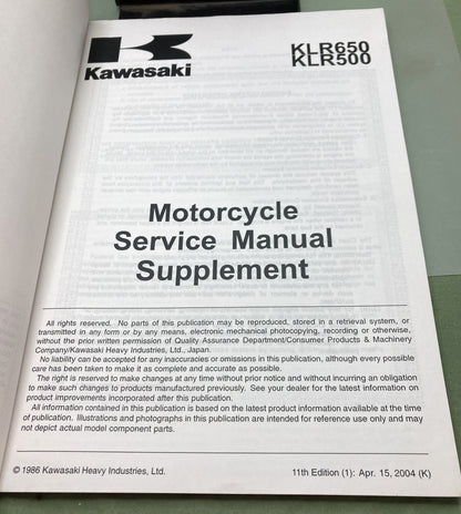 Genuine Kawasaki 99924-1080-61 KLR650 KLR500 Supp. Service Manual 2004