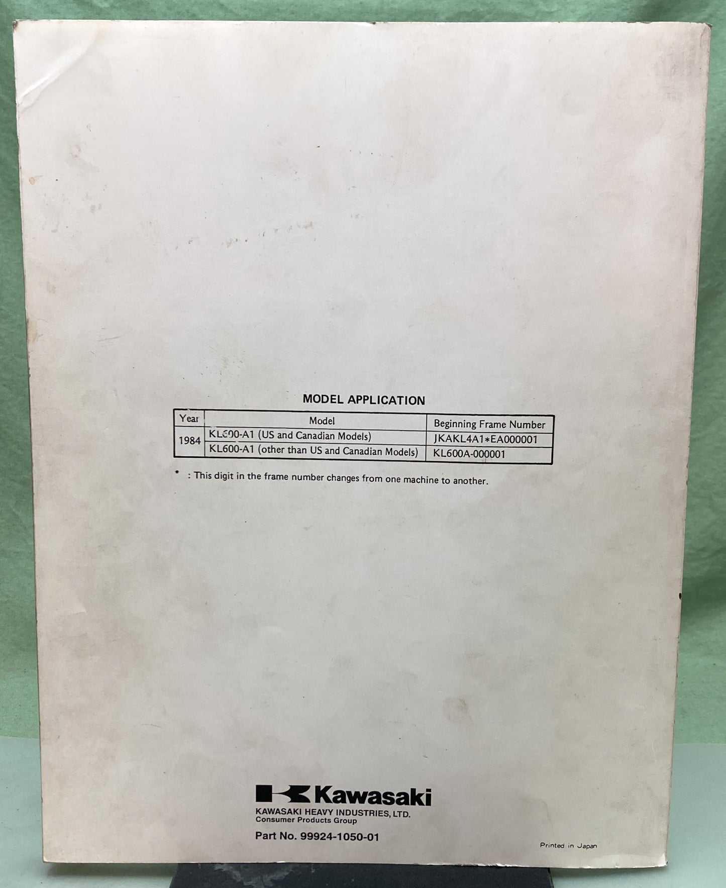 Genuine Kawasaki 99924-1050-01 KLR600 Supp. Service Manual 1997