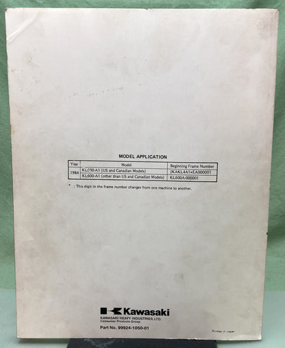 Genuine Kawasaki 99924-1050-01 KLR600 Supp. Service Manual 1997
