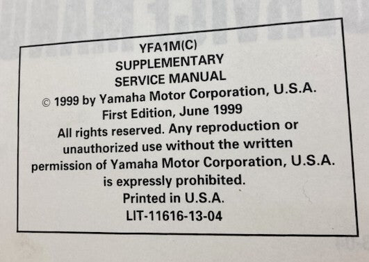 Yamaha LIT-11616-YF-00 YFA1W Service Manual Genuine