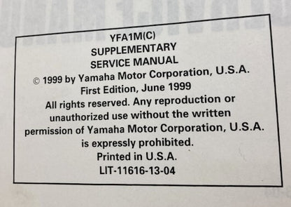 Yamaha LIT-11616-YF-00 YFA1W Service Manual Genuine