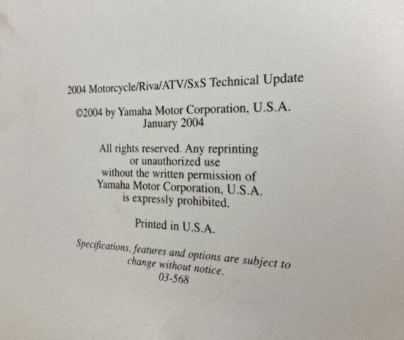 Yamaha LIT-17500-00-04 Motorcycle/ATV/SxS Technical Update 2004 Genuine