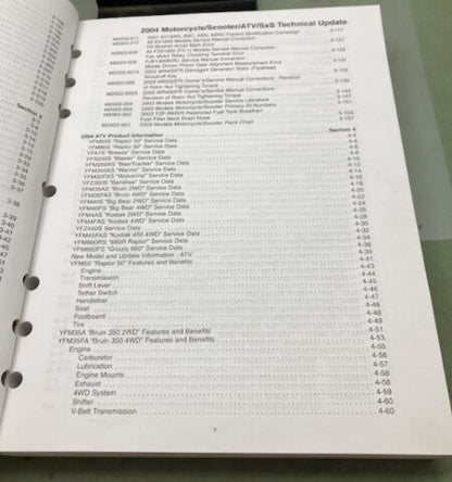 Yamaha LIT-17500-00-04 Motorcycle/ATV/SxS Technical Update 2004 Genuine