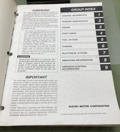 Suzuki 99500-39169-03E VL1500 Service Manual 1998 Genuine