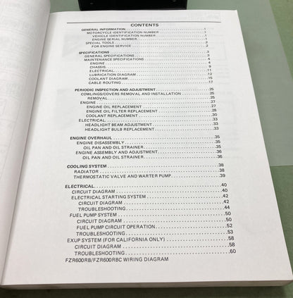 Genuine Yamaha LIT-11616-FZ-00 FZR600/600R W Service Manual 1990