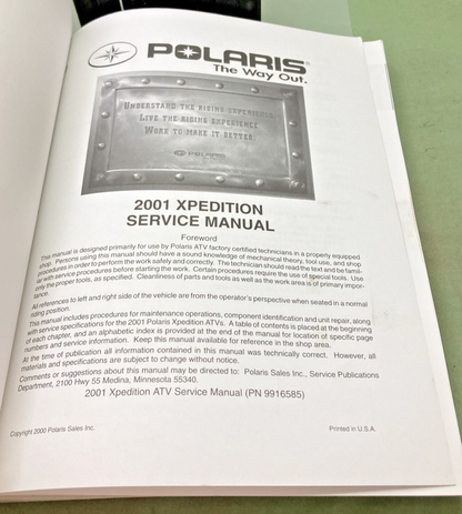 GENUINE POLARIS 9916585 XPEDITION 325/425 SERVICE MANUAL 2001