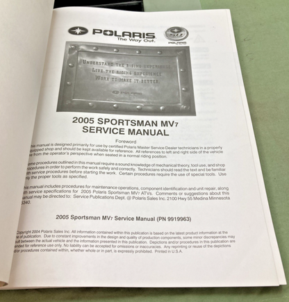GENUINE POLARIS 9919963 SPORTSMAN MV7 SERVICE MANUAL 2005