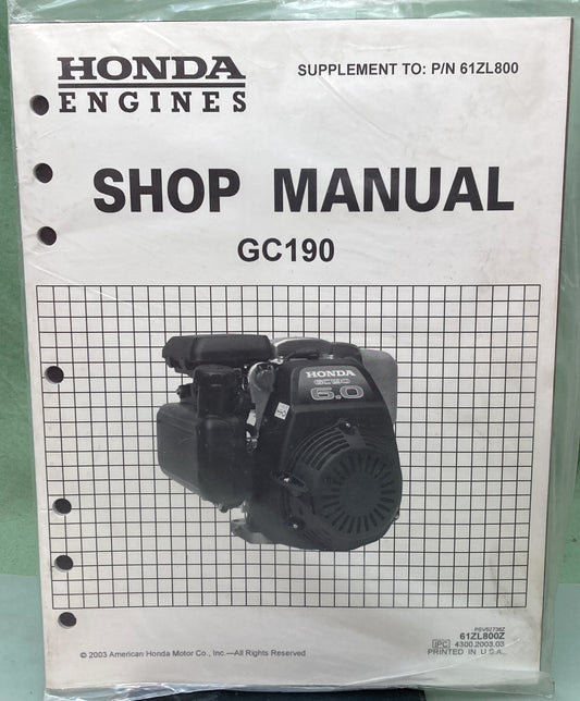 New Genuine Honda 61ZL800Z GC190 Shop Manual 2003