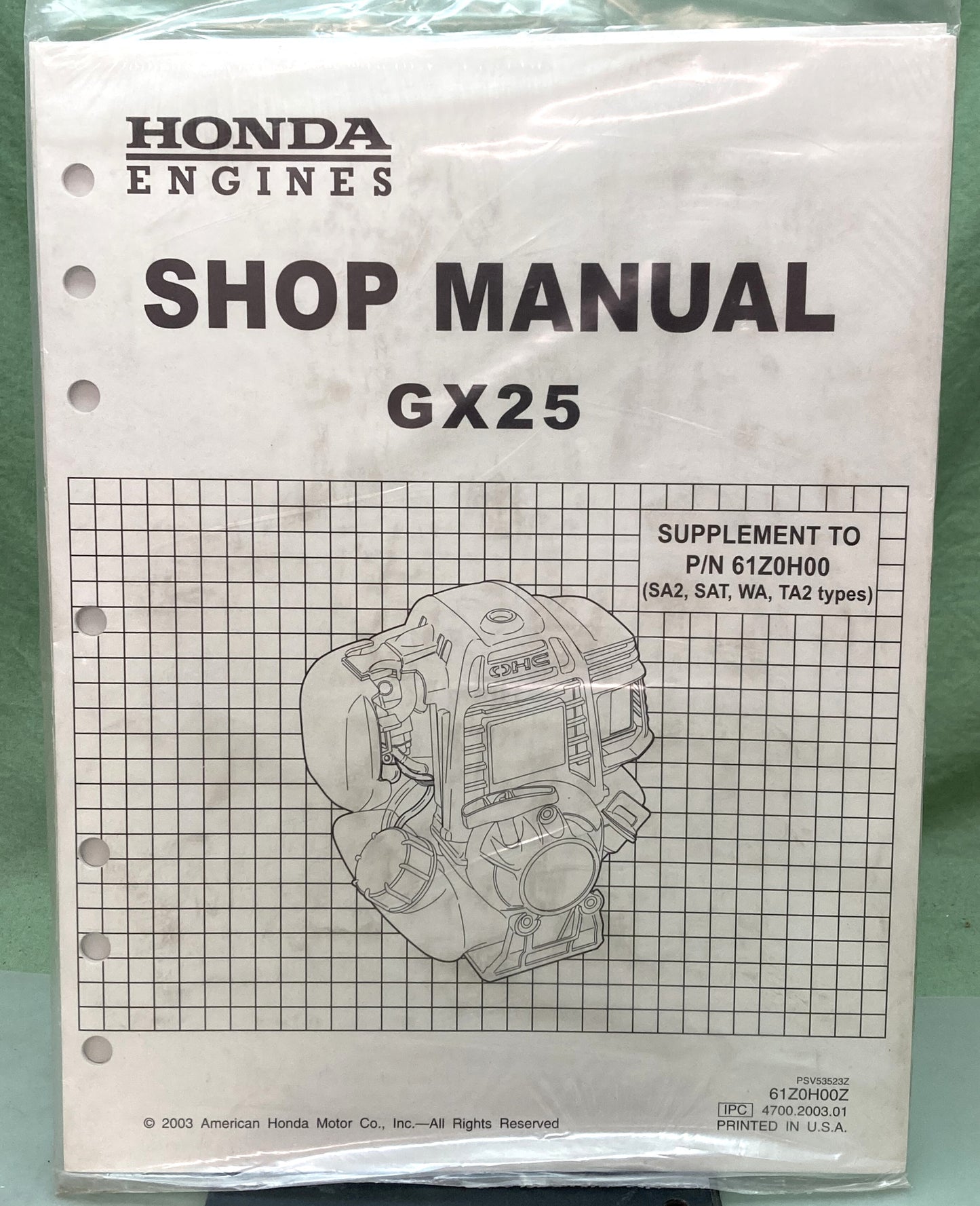 New Genuine Honda 61Z0H00Z GX25 Supp. Shop Manual 2003