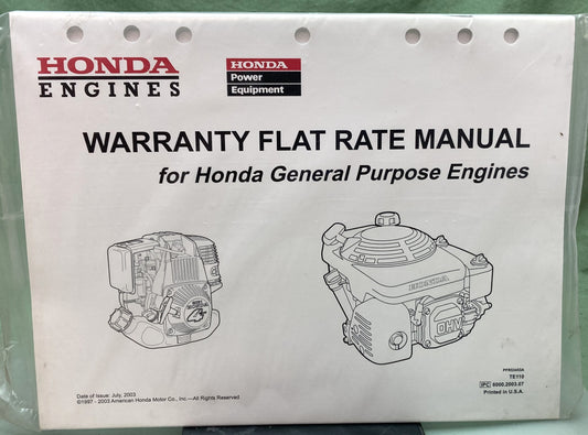 New Genuine Honda TE110 Warranty Flat Rate Manual General Purpose Engines 2003
