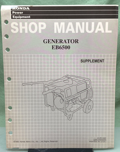 Genuine Honda 61ZD100Z EB6500 Generator Supp. Shop Manual 1995