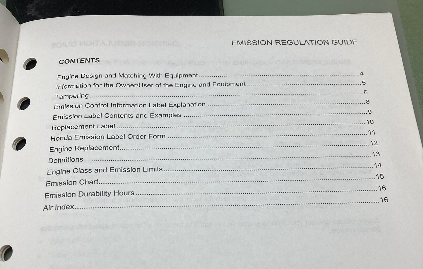 Genuine Honda TO971 Emission Regulation Guide 1997