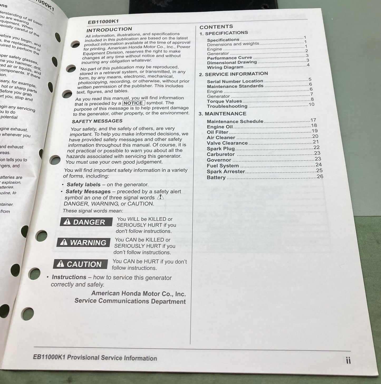 Genuine Honda PSV53611 Generator EB11000K1 Provisional Service Information 2003
