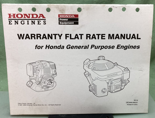 Genuine Honda TE110 Warranty Flat Rate Manual General Purpose Engines 2002