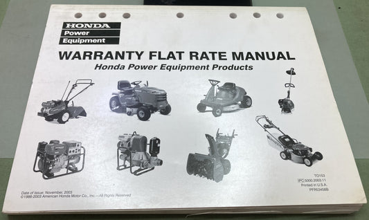 Genuine Honda TO153 Warranty Flat Rate Manual Power Equipment Products '86-'03