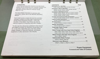 Genuine Honda TO153 Warranty Flat Rate Manual Power Equipment Products '86-'03