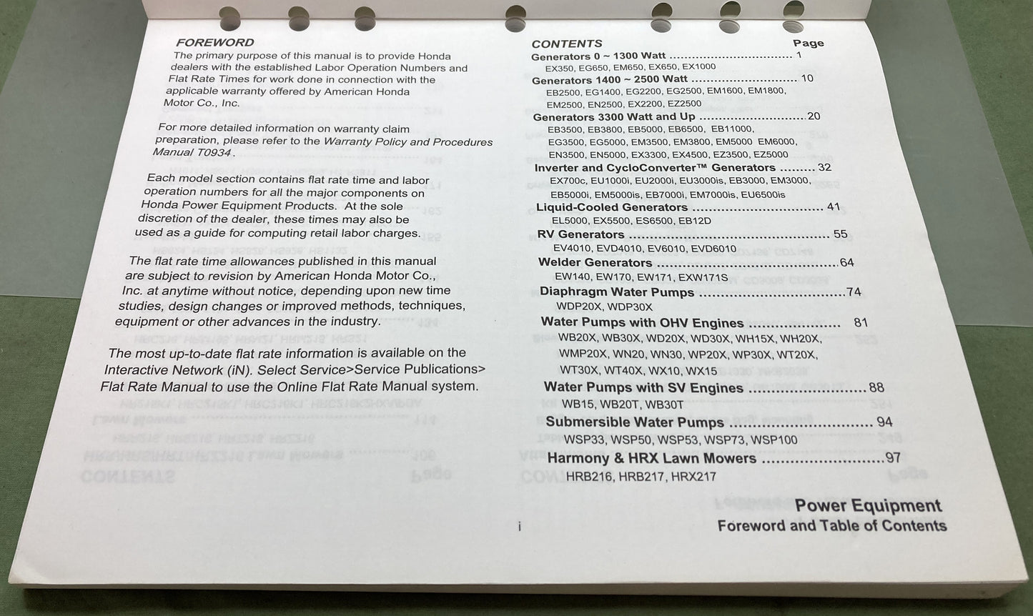 Genuine Honda TO153 Warranty Flat Rate Manual Power Equipment Products '86-'06