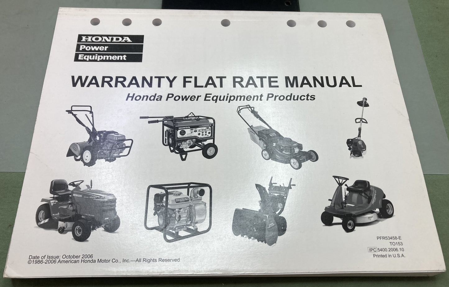 Genuine Honda TO153 Warranty Flat Rate Manual Power Equipment Products '86-'06