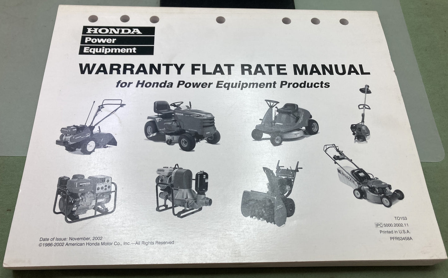 Genuine Honda TO153 Warranty Flat Rate Manual Power Equipment Products '86-'02