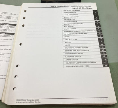 Genuine Honda 61MCA52 GL1800 Service/Electrical Troubleshooting Manual 2006