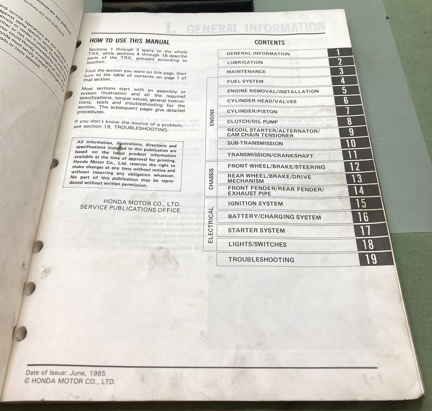 Genuine Honda 61VM601 TRX125 Fourtrax 125 Shop Manual 1985