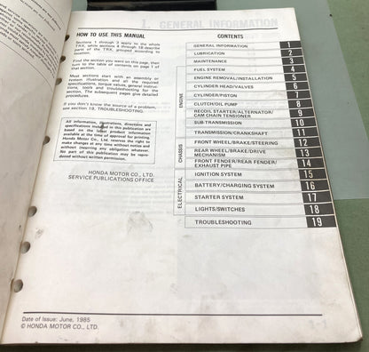 Genuine Honda 61VM601 TRX125 Fourtrax 125 Shop Manual 1985