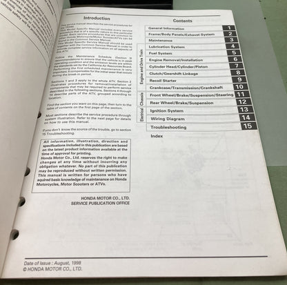 Genuine Honda 61HF712 TRX90 Service Manual 1998