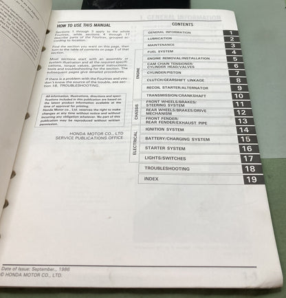 Genuine Honda 61HC300 TRX125 Fourtrax Service Manual 1986