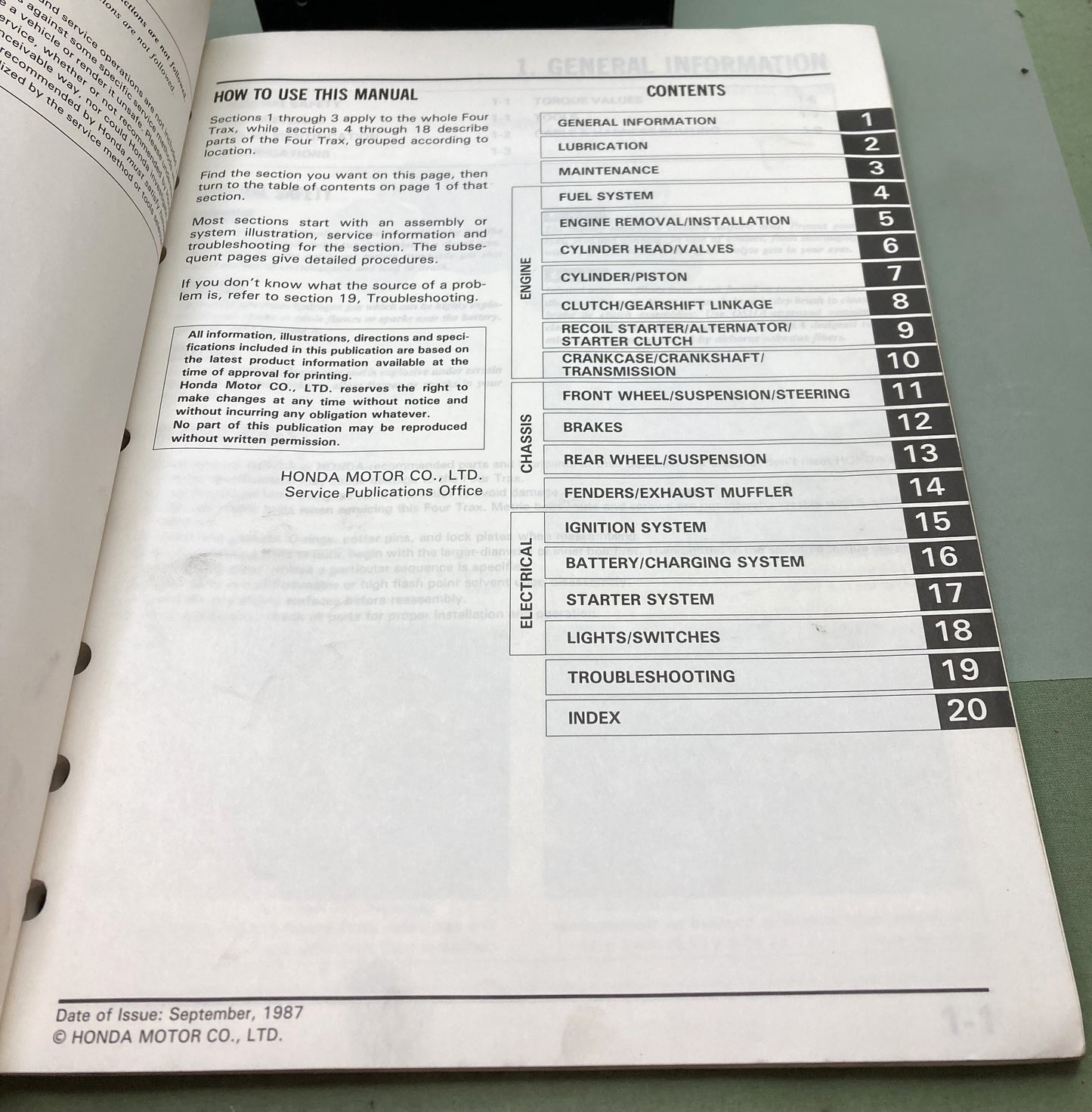 Genuine Honda 61HB302 TRX 200SX Fourtrax Service Manual 1987