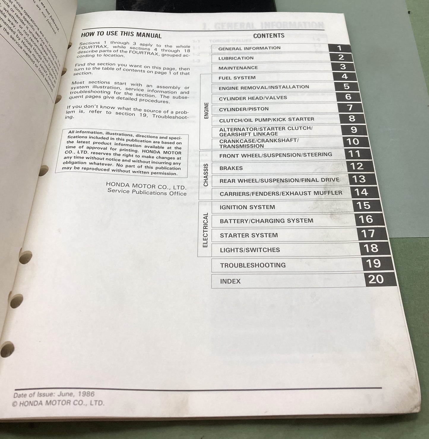 Genuine Honda 61HA802 TRX250 Fourtrax 250 Service Manual 1986