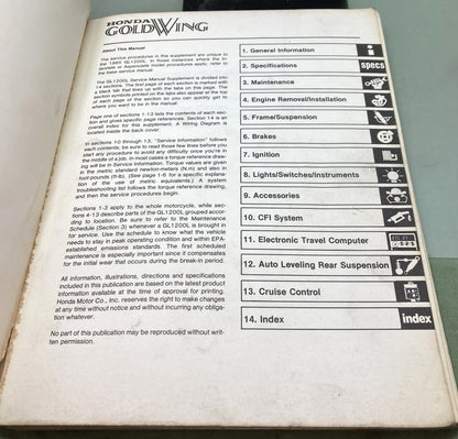 Genuine Honda 2050193 GL1200 Limited Service Manual Supp. 1985