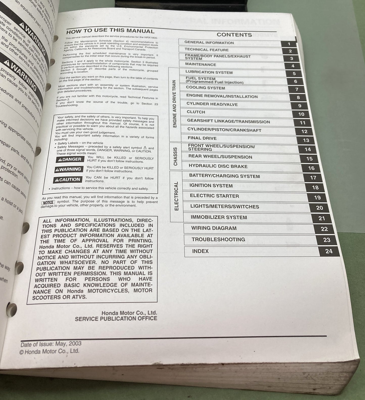 Genuine Honda 61MEC01 NRX1800 Valkyrie Rune Service Manual 2003