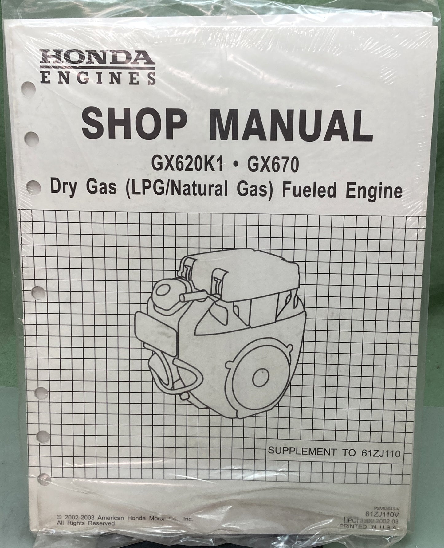 New Genuine Honda 61ZJ110V GX620K1, GX670 Supp. Shop Manual 2002-2003