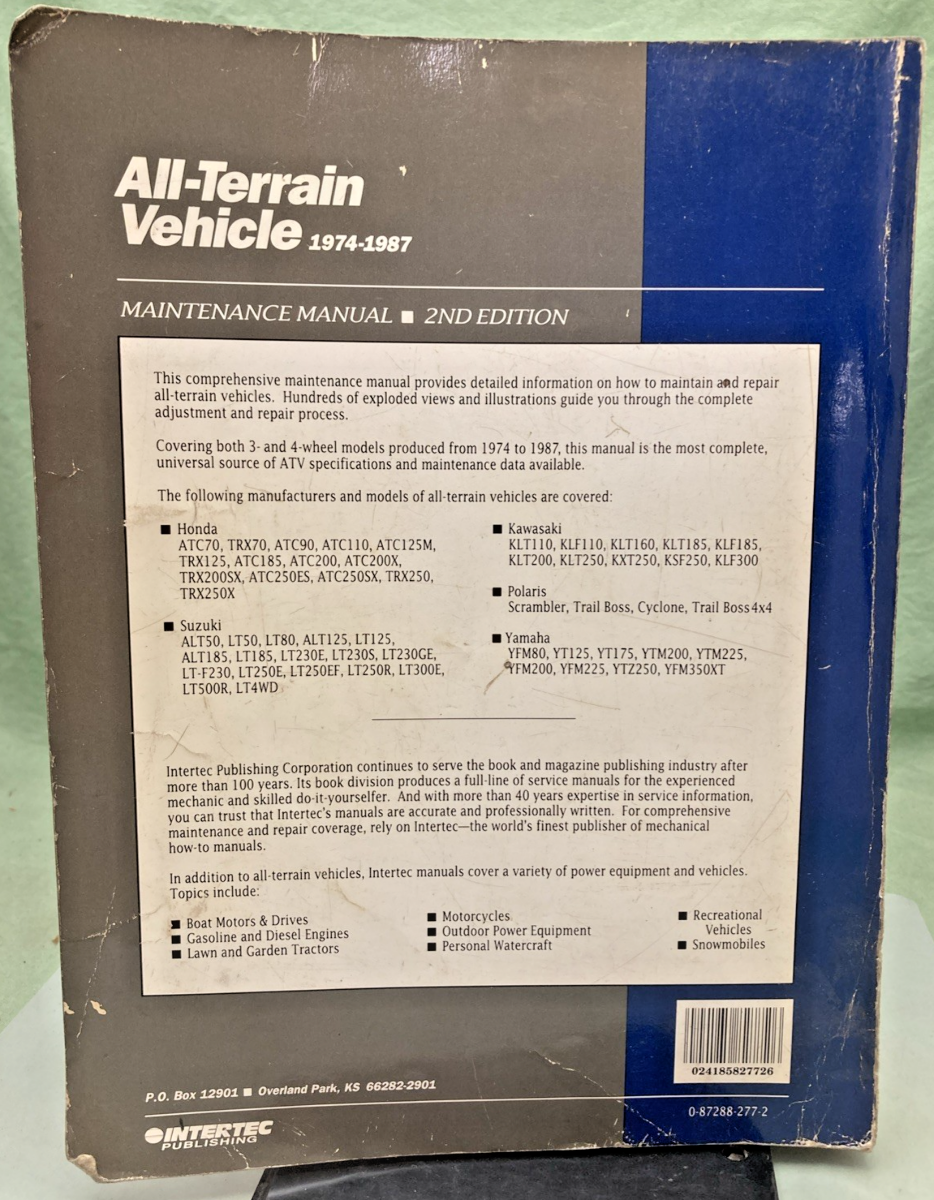 GENUINE INTERTEC ALL-TERRAIN VEHICLE MAINTENANCE MANUAL 1974-1987 VOL. 1