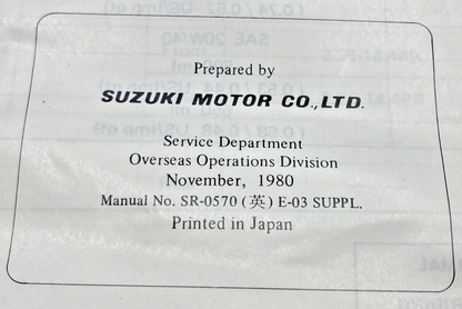 GENUINE SUZUKI SR-0570 FA50/M SUPPLIMENTARY SERVICE MANUAL