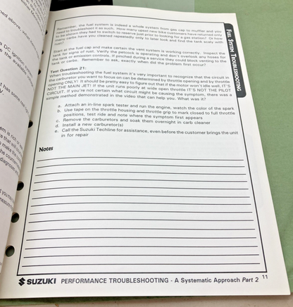NEW GENUINE SUZUKI 99923-10022-03W PERFORMANCE TROUBLESHOOTING WORK BOOK