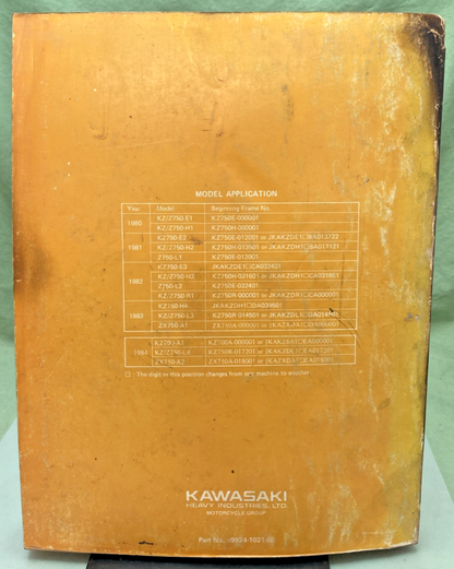 GENUINE KAWASAKI 99924-1021-05 KZ750 FOUR SERVICE MANUAL 1984