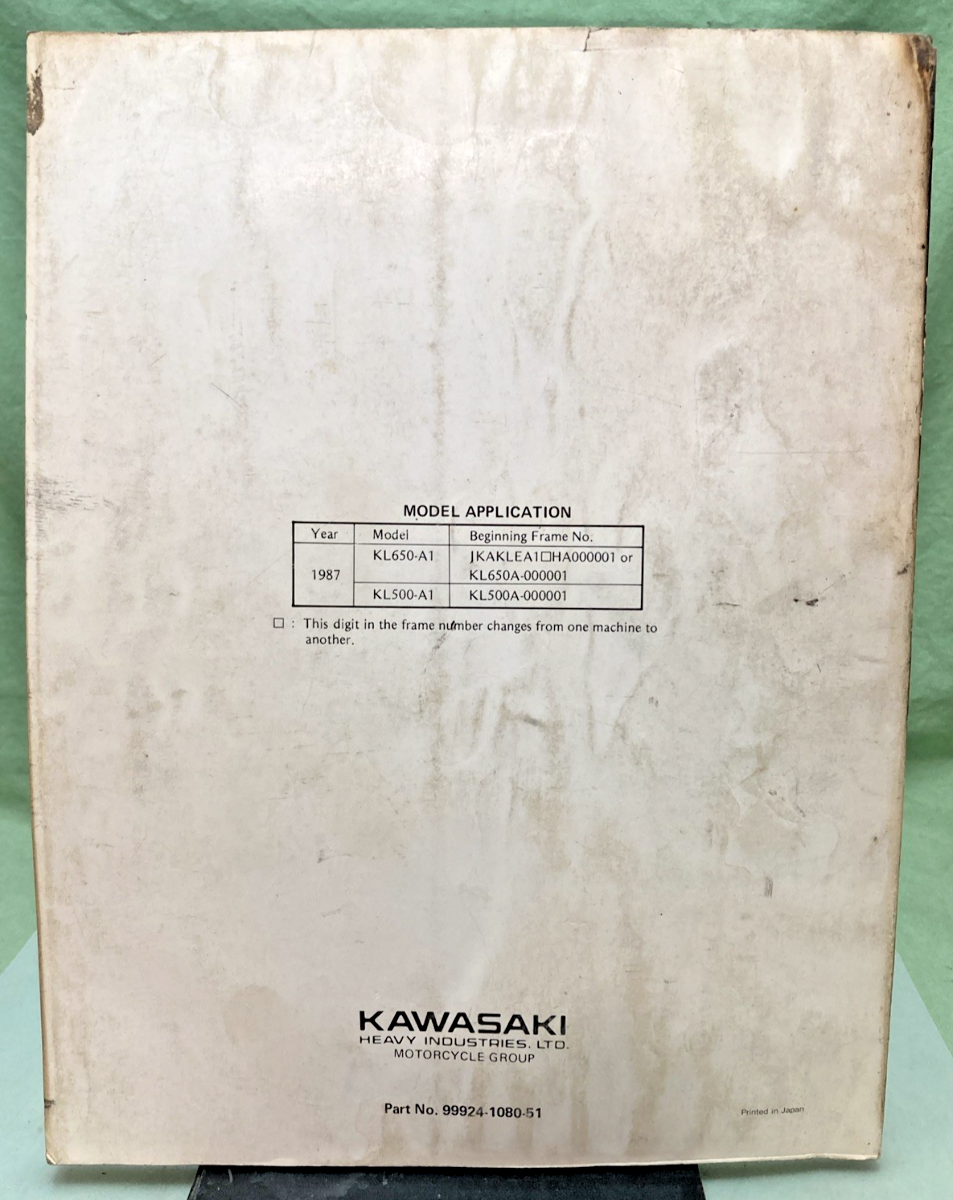 GENUINE KAWASAKI 99924-1080-51 KLR650 KLR500 SERVICE MANUAL 1986