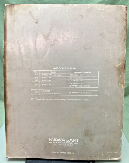 GENUINE KAWASAKI 99924-1012-04 KM100 KD80M SERVICE MANUAL 1986