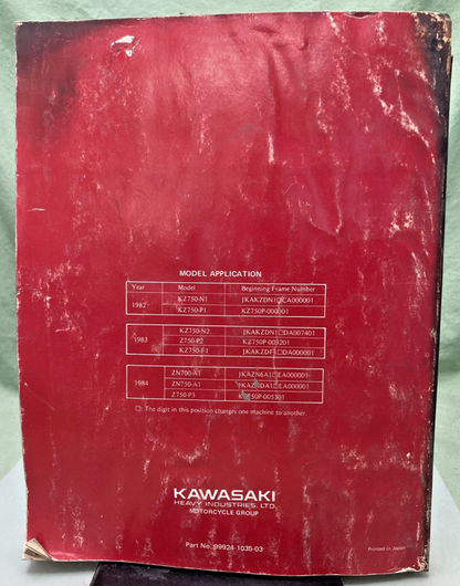 GENUINE KAWASAKI 99924-1035-03 KZ750 SHAFT SERVICE MANUAL 1984
