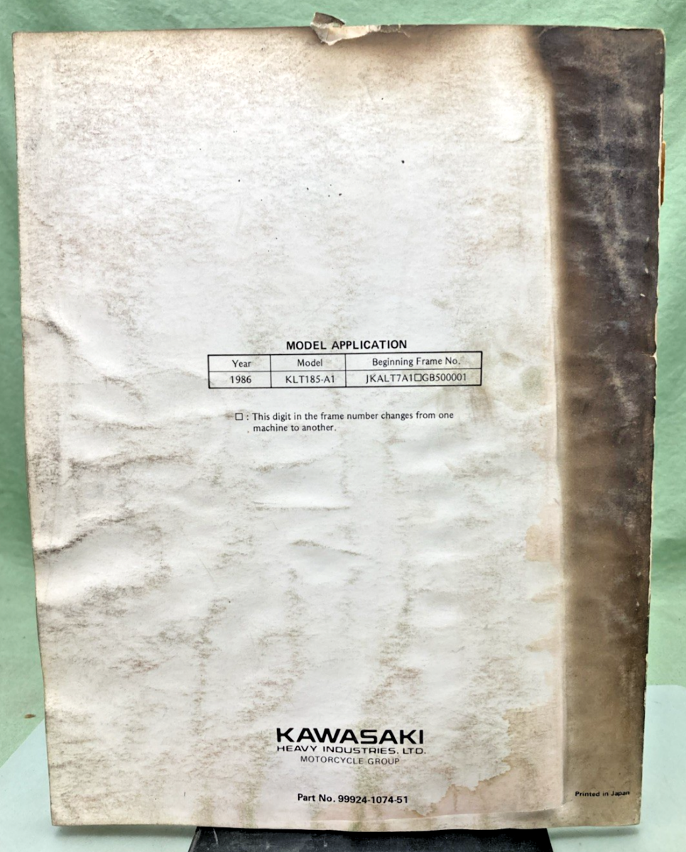 GENUINE KAWASAKI 99924-1074-51 KLT185 SERVICE MANUAL SUPPLEMENT 1985