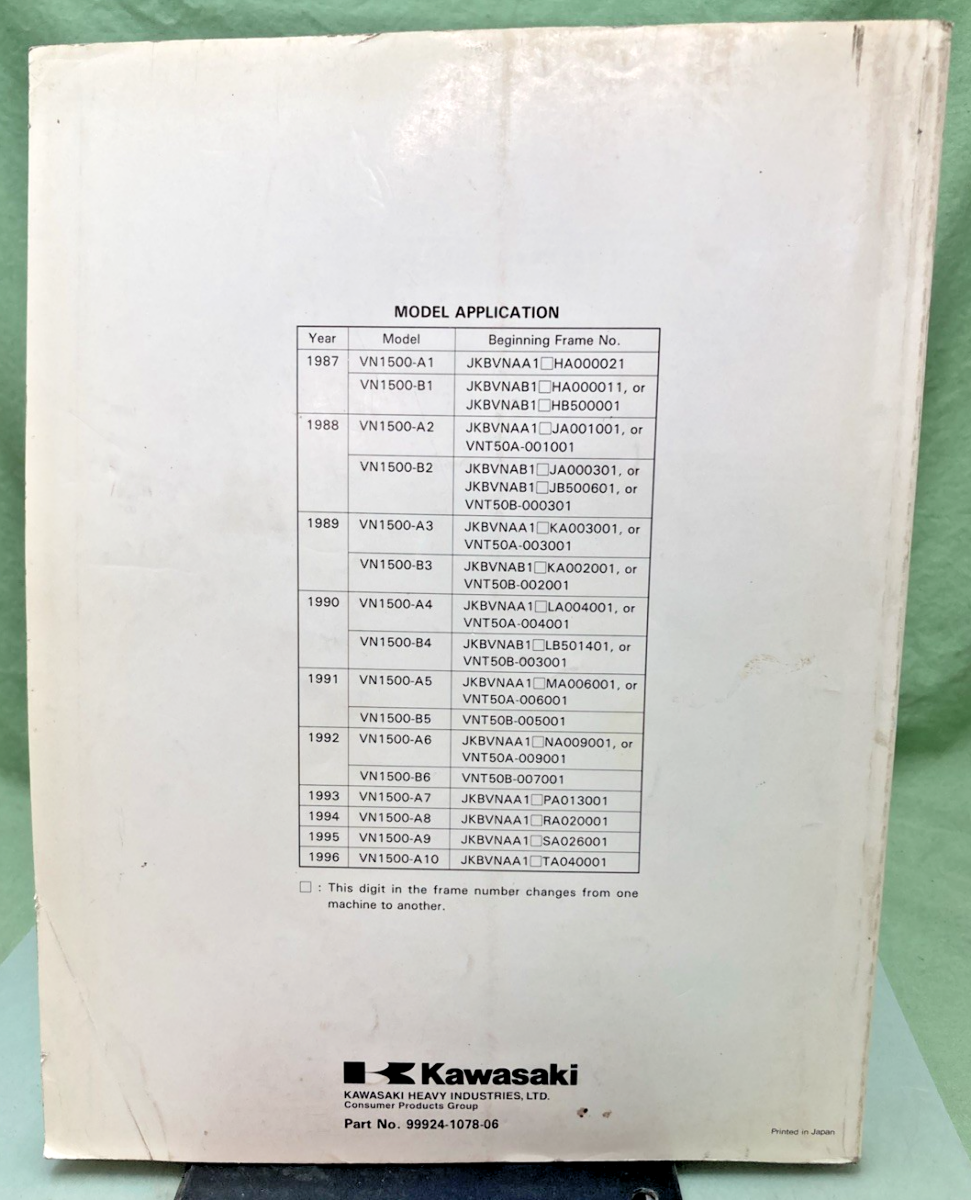 GENUINE KAWASAKI 99924-1078-06 VN1500 SERVICE MANUAL 1996