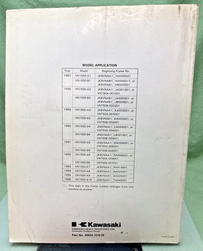 GENUINE KAWASAKI 99924-1078-06 VN1500 SERVICE MANUAL 1996