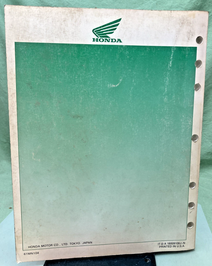 GENUINE HONDA 61MN104 XR600R SERVICE MANUAL 1988-1992