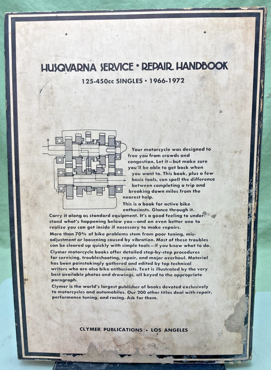 GENUINE CLYMER M423 HUSQVARNA 125-450CC SINGLES SERVICE MANUAL 1966-1972