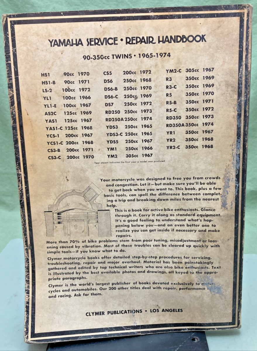 GENUINE CLYMER M399 YAMAHA 90-350CC TWINS SERVICE MANUAL 1965-1974