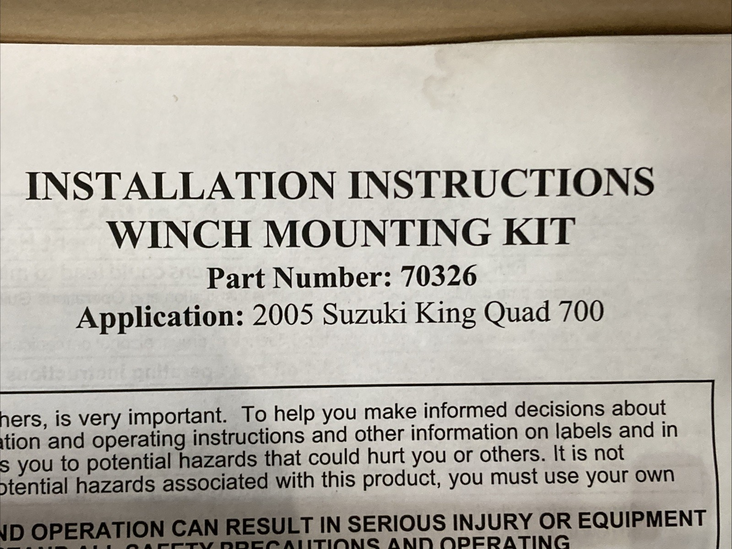 NEW GENUINE WARN 70326 WINCH MOUNT PLATE ONLY FOR SUZUKI