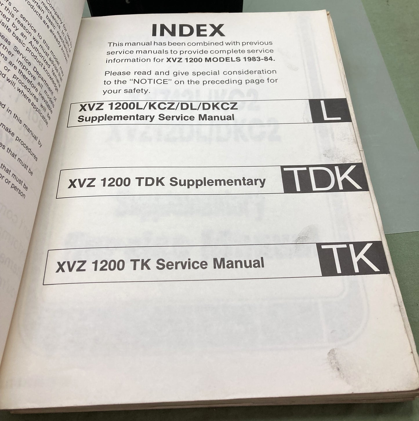 Genuine Yamaha LIT-11616-XV-13 XVZ 12 Service Manual '83-'84