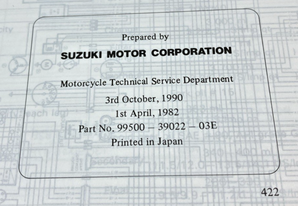 GENUINE SUZUKI 99500-39022-03E GS1100G SERVICE MANUAL 1990